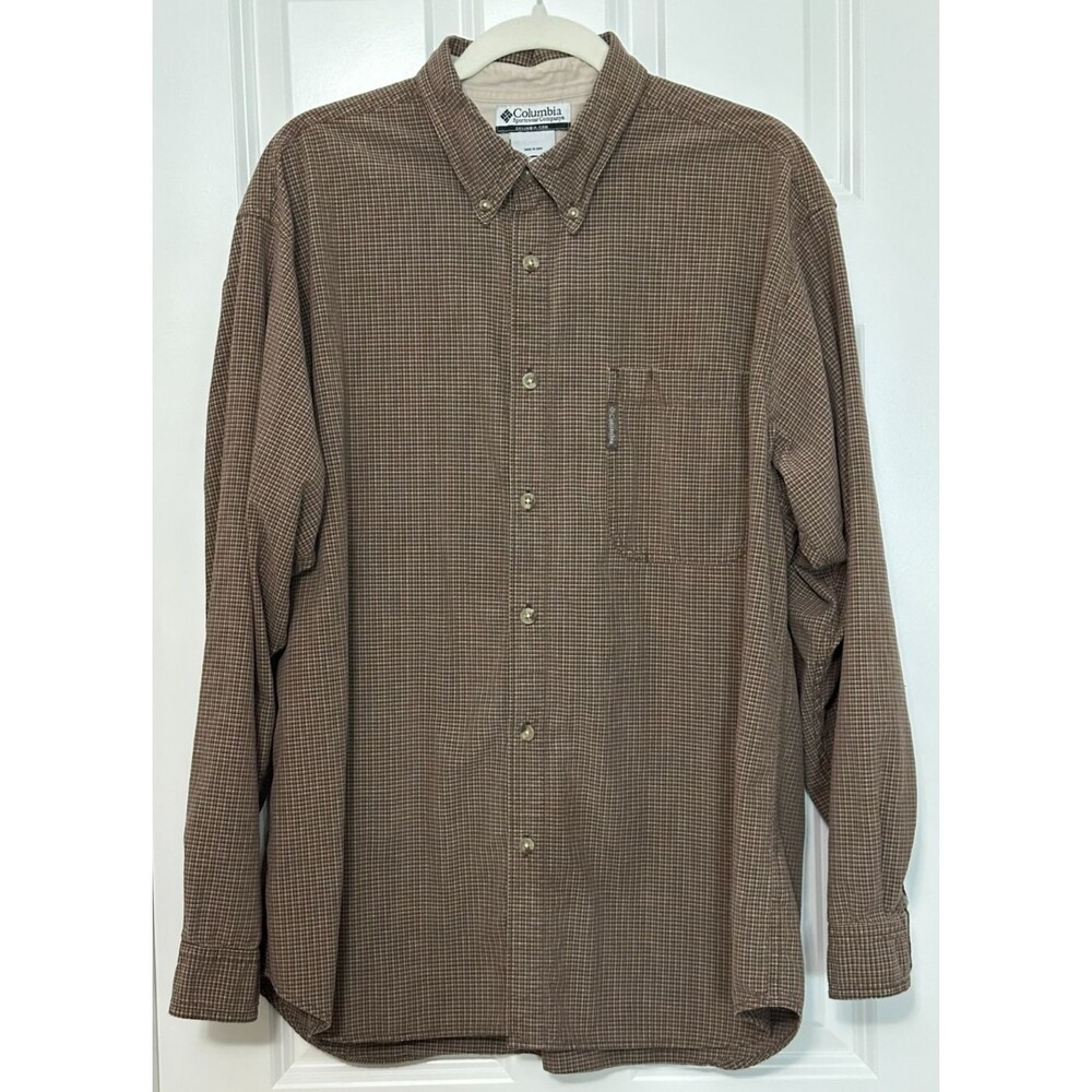 VTG Columbia Long Sleeve Button Down Shirt Men's XL Brown Plaid 100% Cotton